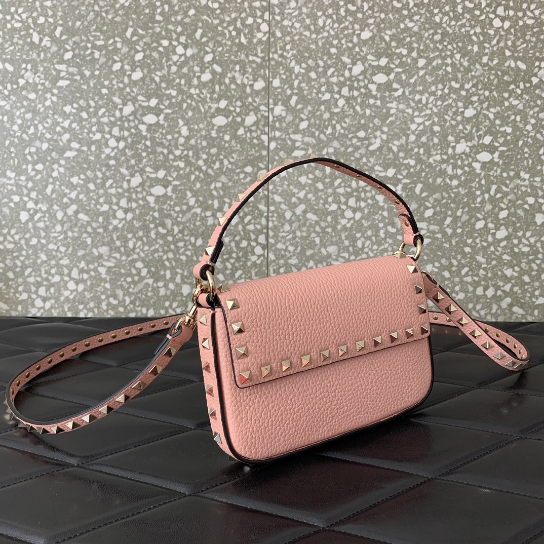 Valentino Garavani Rockstud Small Shoulder Bag in Nude Pink Grainy Calfskin